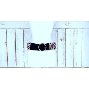Wide pearl wood beaded black suede leather vintage Indian belt